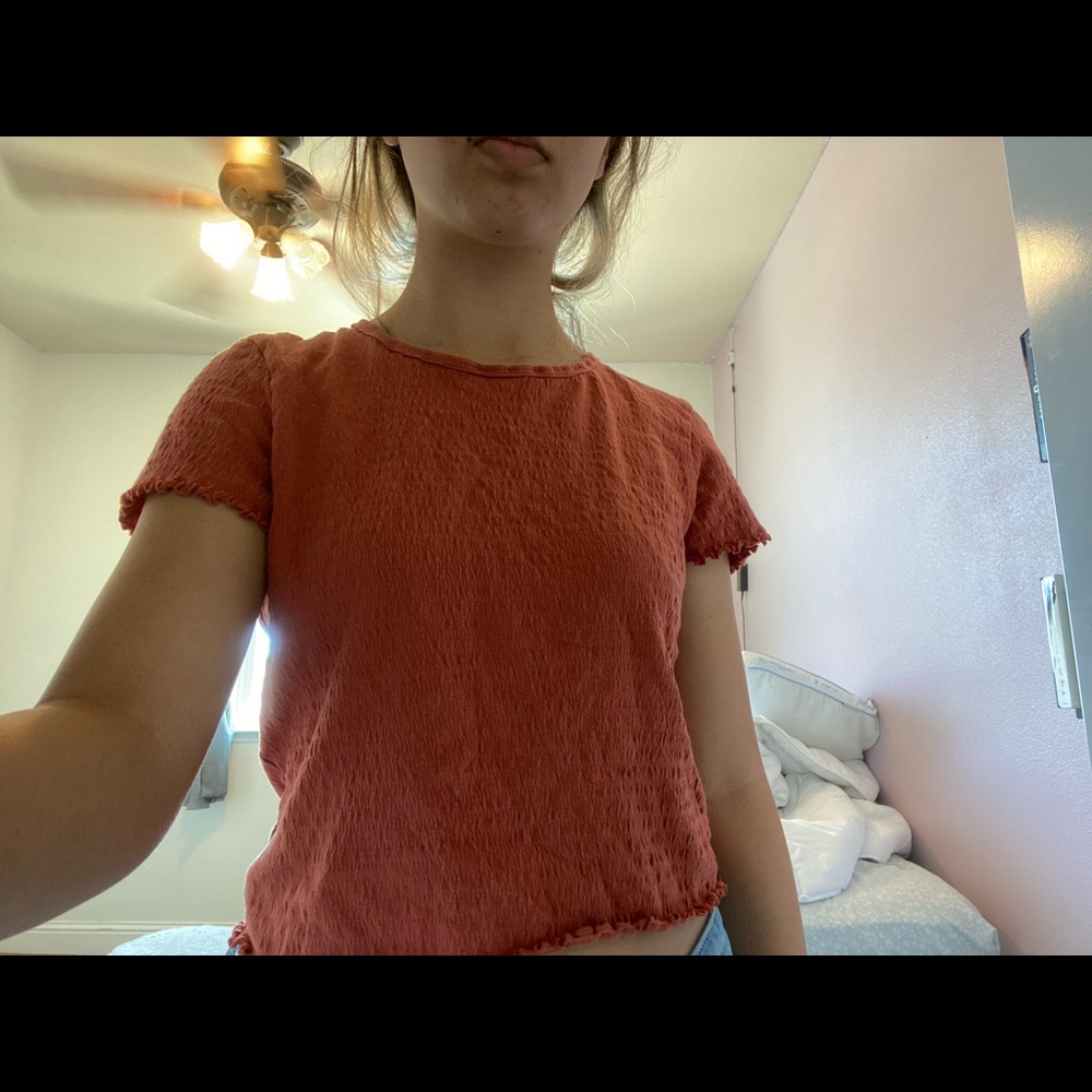 Burnt Orange Lettuce Trim Crop Top AMERICAN EAGLE